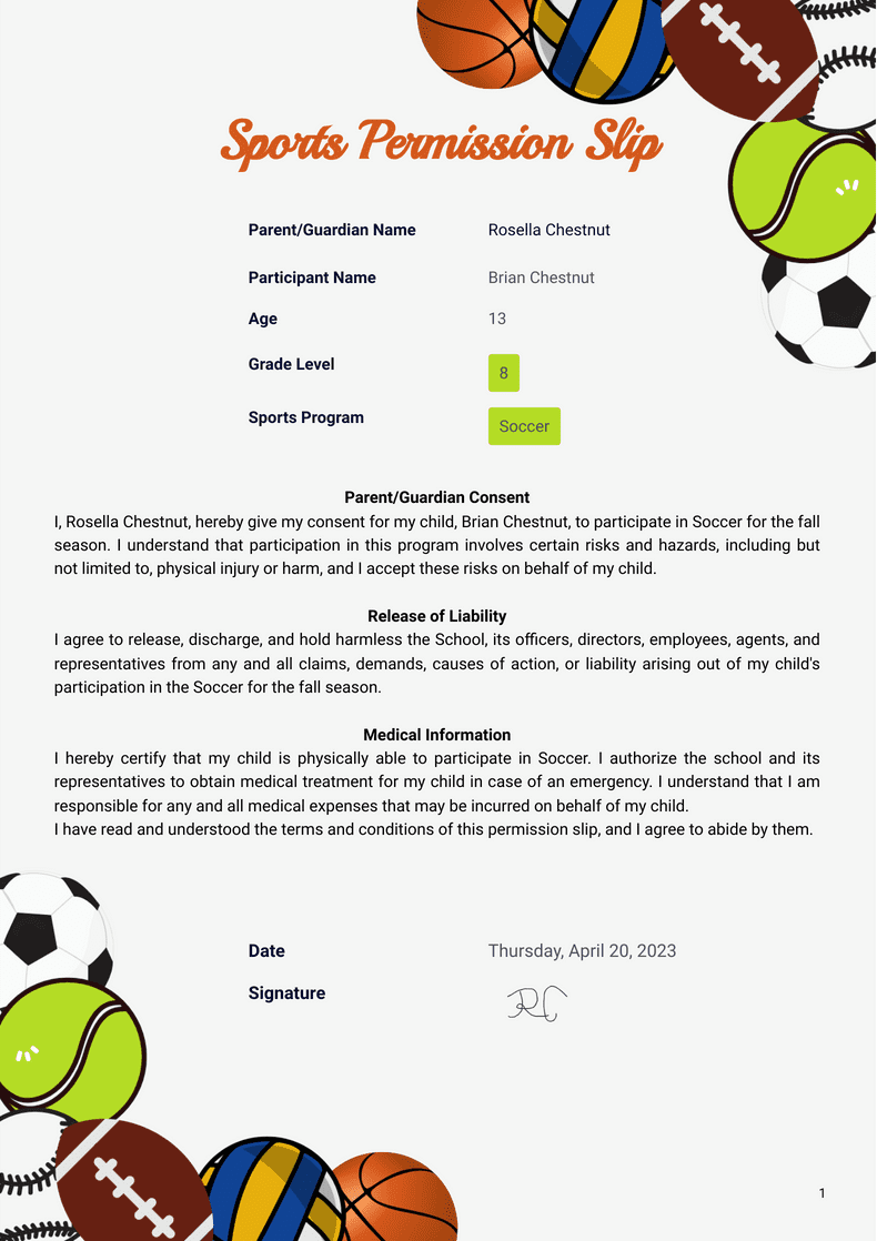 Sports Permission Slip Template PDF Templates Jotform