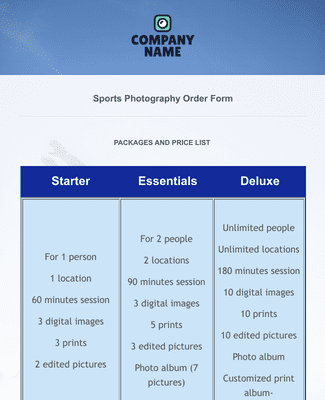 Form Templates: Sports Photography Order Form Template