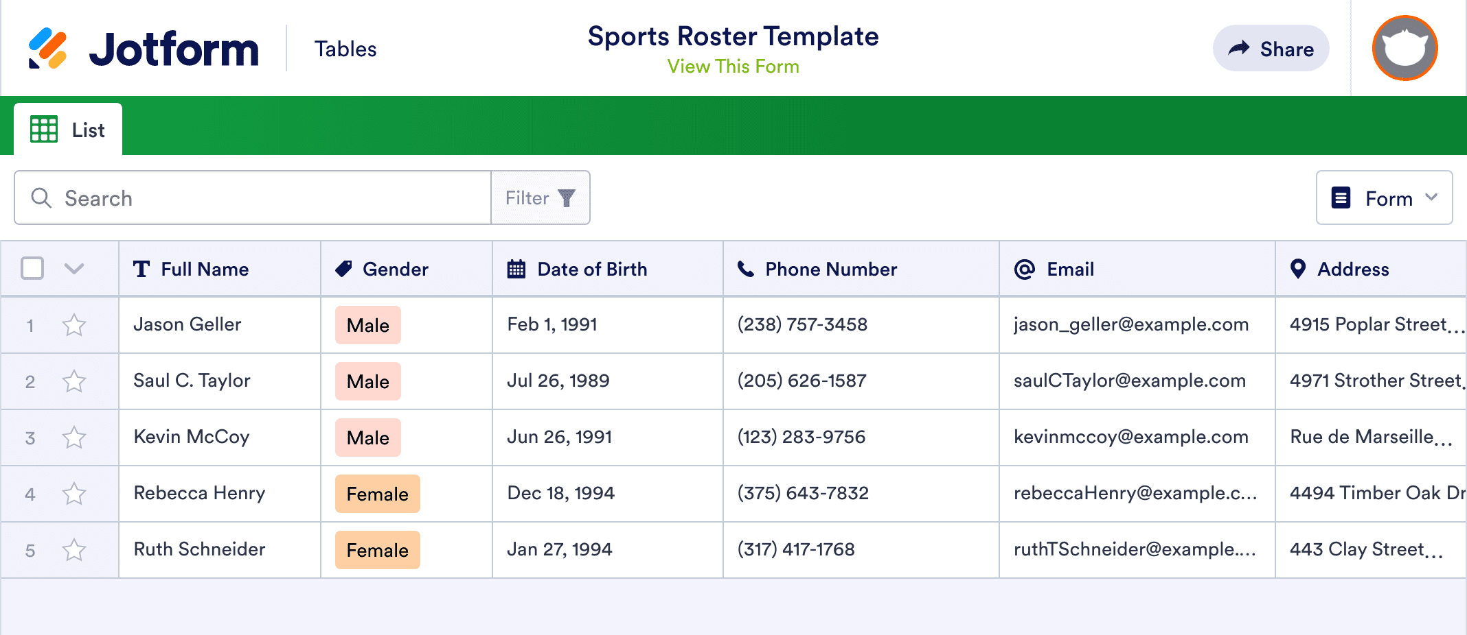 Sports Roster Template