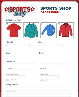 Sports Shop Order Form