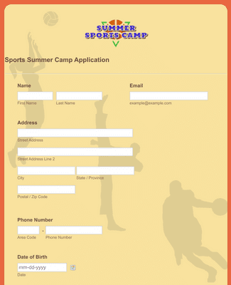 Sports Summer Camp Application Form