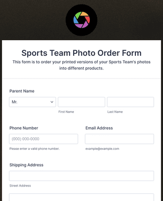 Sports Team Photo Order Form