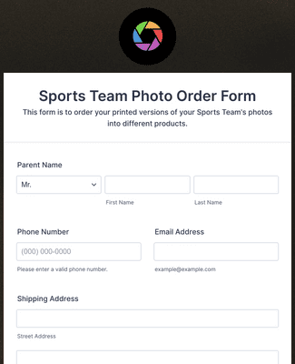 Form Templates: Sports Team Photo Order Form