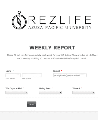 Residencial Life Weekly Report