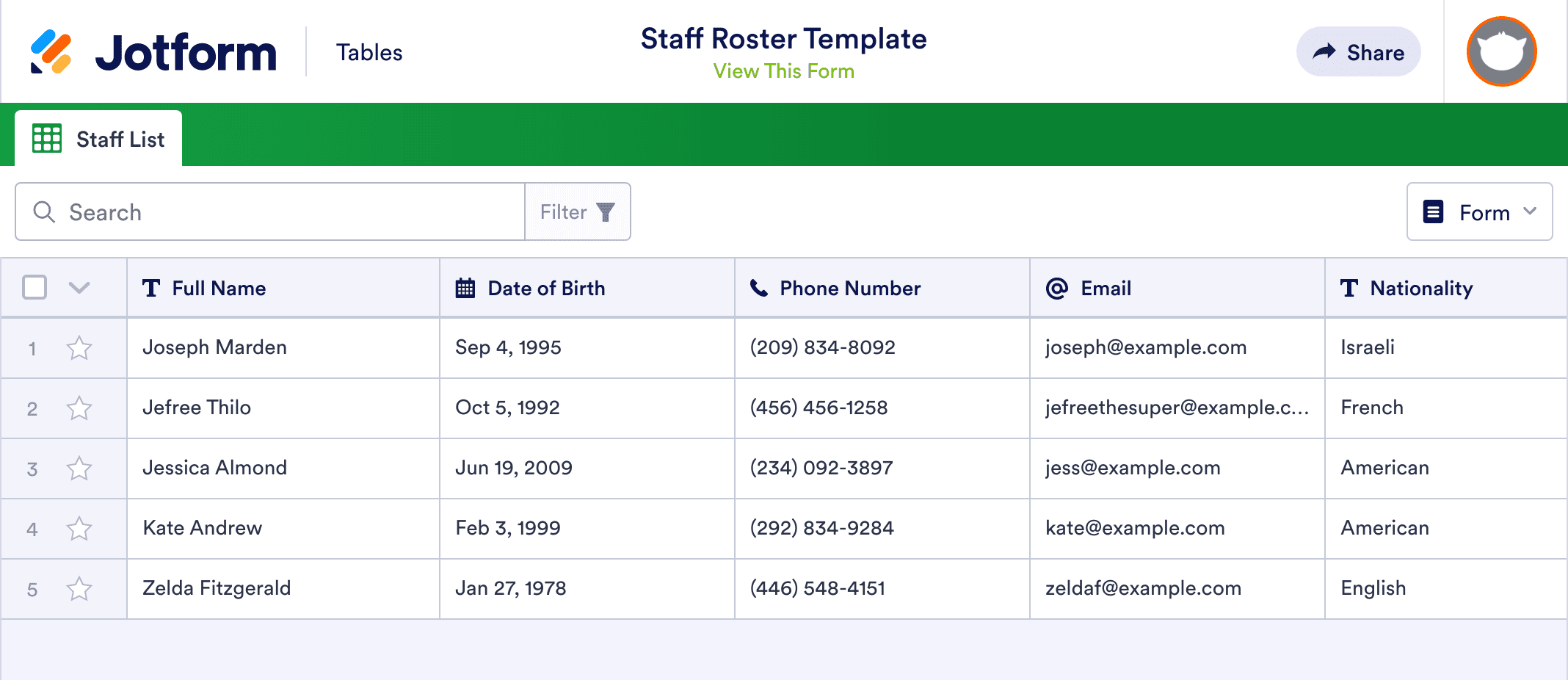 Staff Roster Template