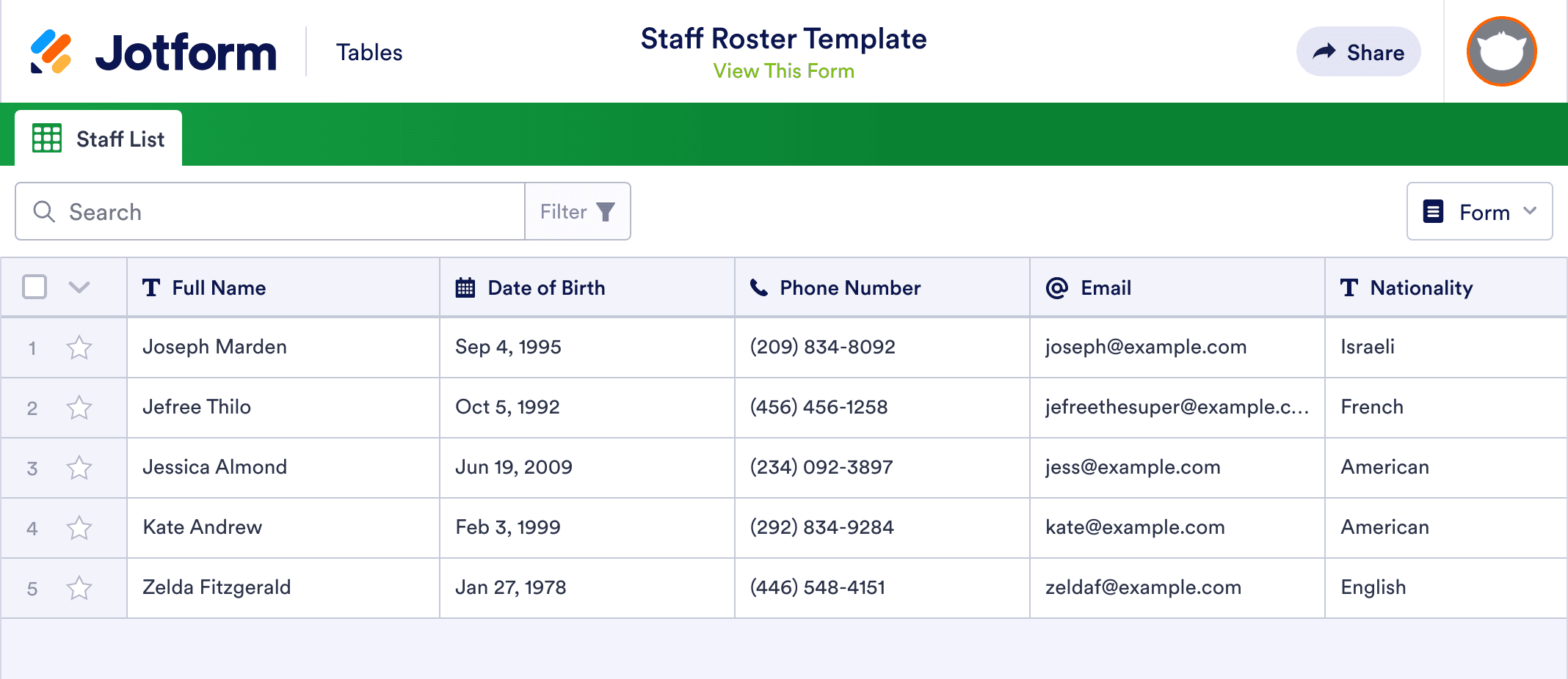 Staff Roster Template Jotform Tables My XXX Hot Girl