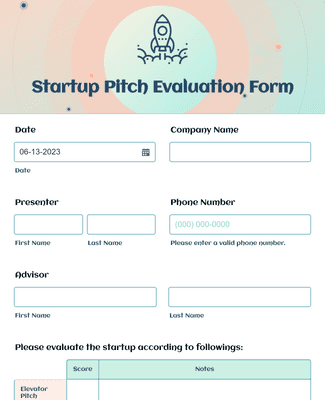 Startup Pitch Evaluation Form Template | Jotform