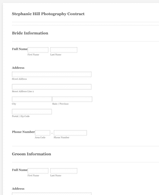 Wedding Photography Contract Form Template | Jotform