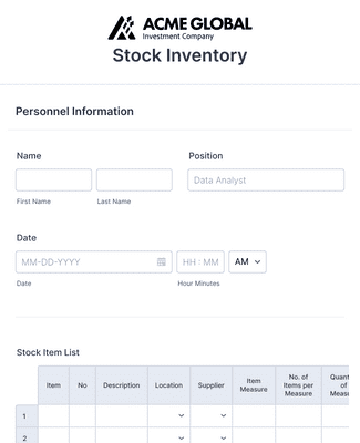 Form Templates: Stock Inventory Form
