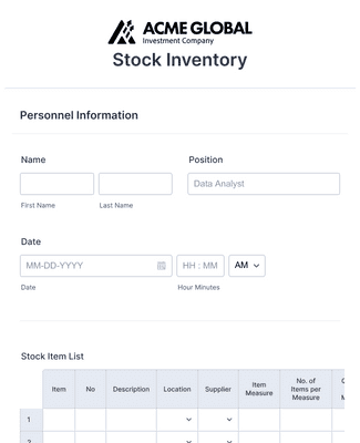 Stock Inventory Form