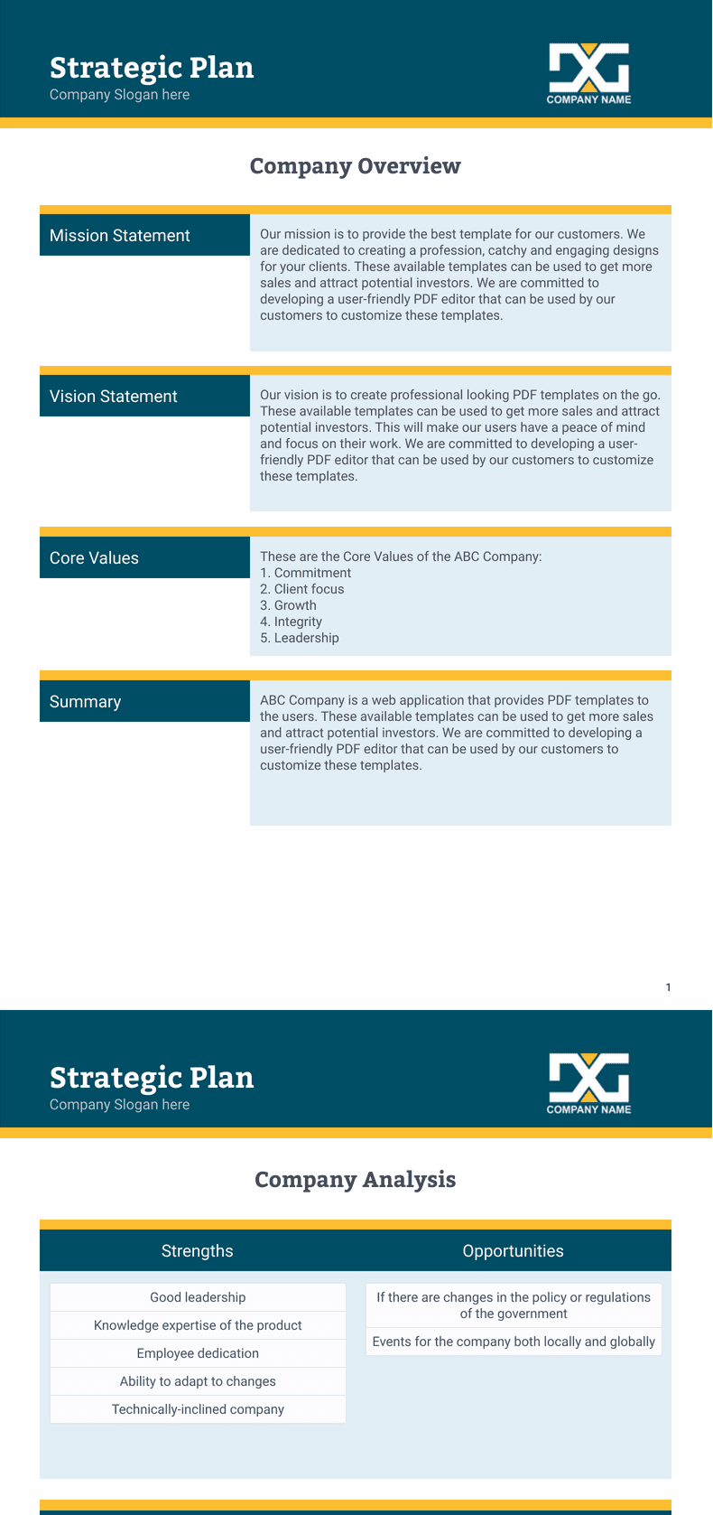 PDF Templates: Strategic Plan Template