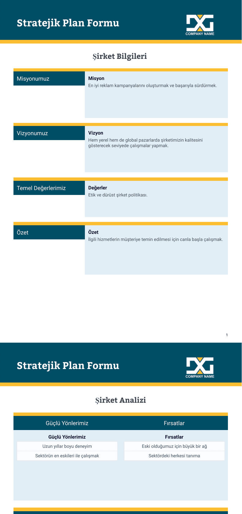 PDF Templates: Stratejik Plan Şablonu