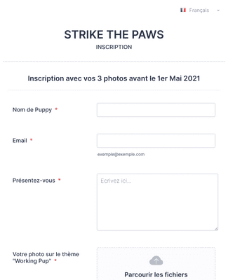 Form Templates: Strike the paws registration