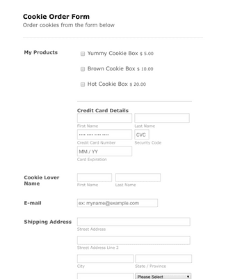 Form Templates: Stripe Example: Cookie Order Form