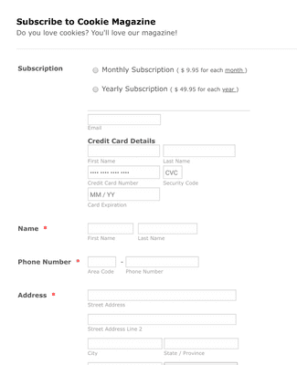 Form Templates: Stripe Example: Magazine Request Form