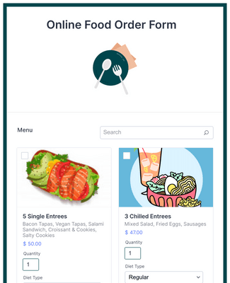 Stripe Online Food Order Form