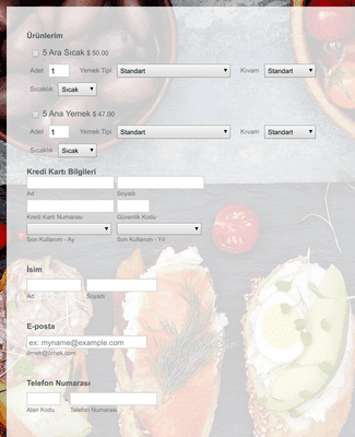 Stripe Online Yiyecek Sipariş Formu