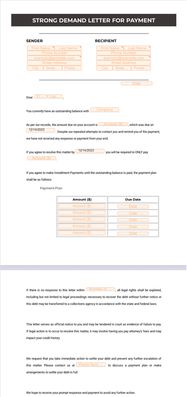 Strong Demand Letter For Payment - Sign Templates | Jotform