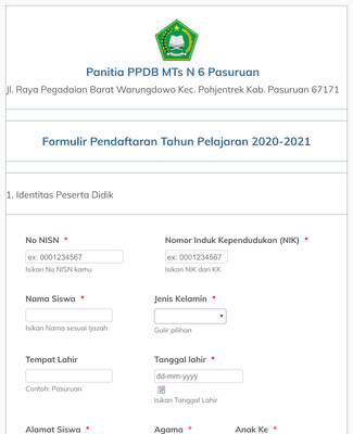 Student Application Form in Indonesian