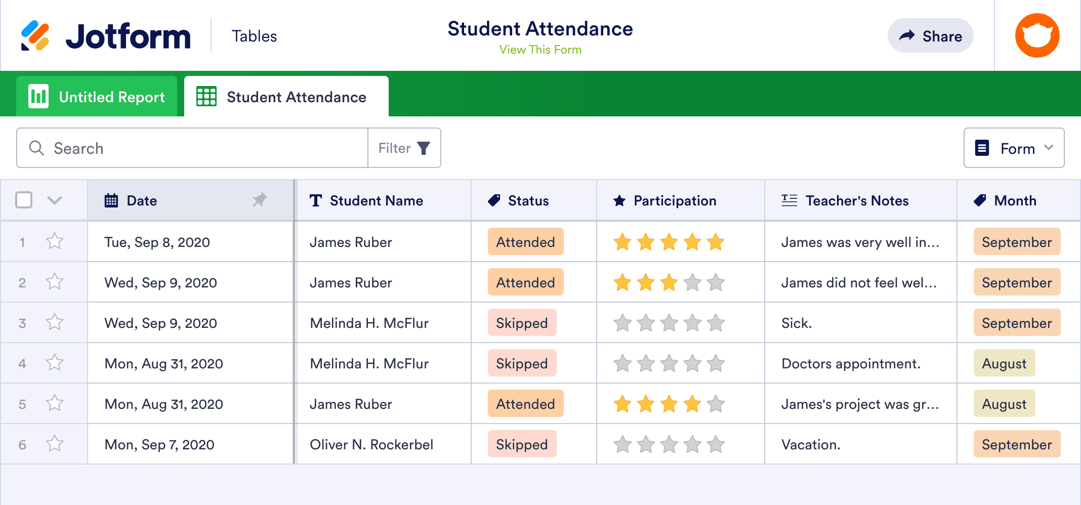 excel student attendance template