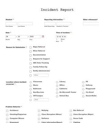 Ridgewood Behavior & Incident Documentation Form Template | Jotform