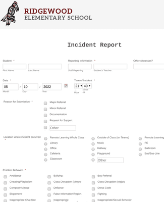 Form Templates: Student Behavior Incident Report Form