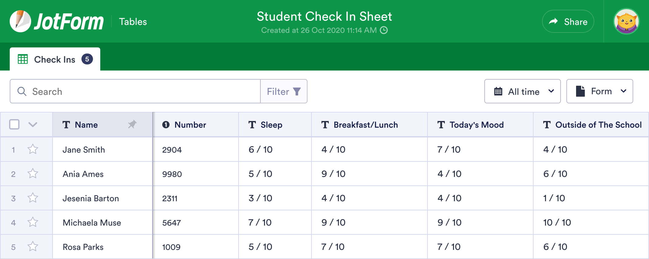 Student Check In Check Out Template
