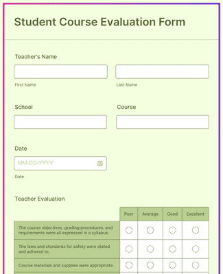 Form Templates: Student Course Evaluation Form