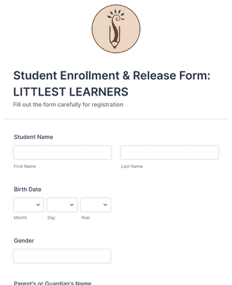 Form Templates: Student Enrollment & Release Form: Littlest Learners
