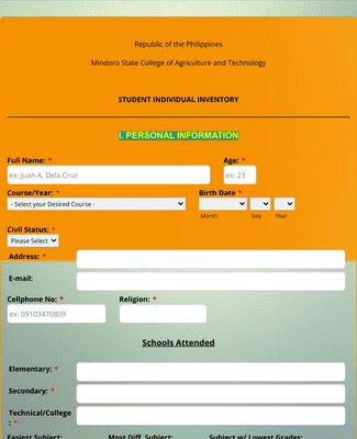 Student Individual Inventory Form Template | Jotform