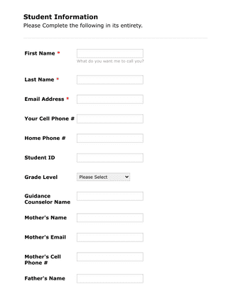 Form Templates: Student Contact Information Form