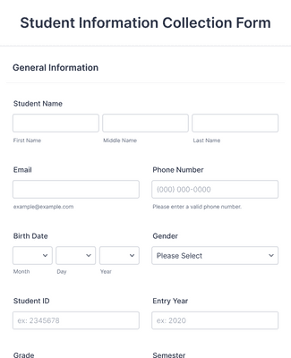 Student Information Collection Form Template | Jotform