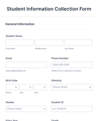 Student Individual Inventory Form Template | Jotform