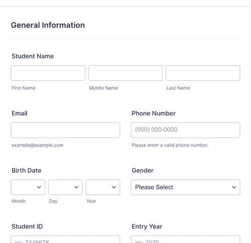 Form Templates: Student Information Collection Form