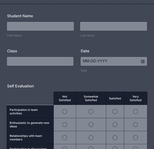 Form Templates: Student Peer Evaluation Form