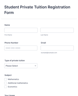 Student Private Tuition Registration Form Template | Jotform