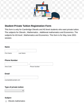 Student Private Tuition Registration Form