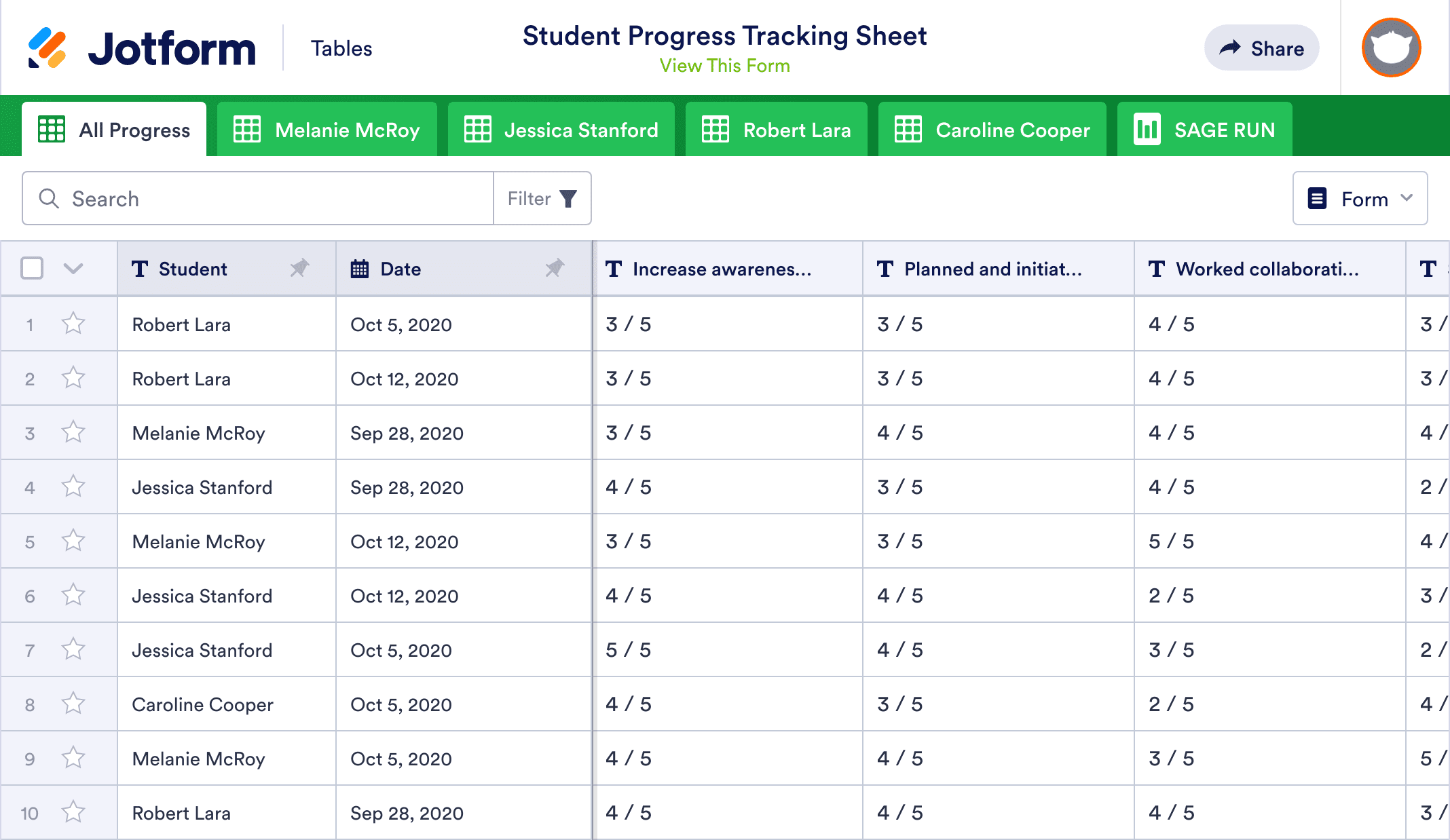 Student Progress Tracking Sheet