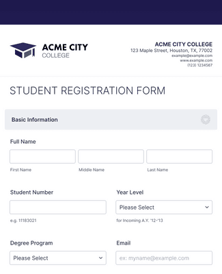 Form Templates: Student Registration Form