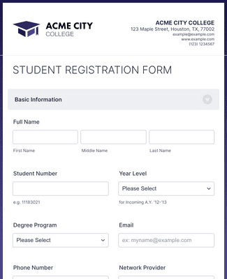 Form Templates: Student Registration Form