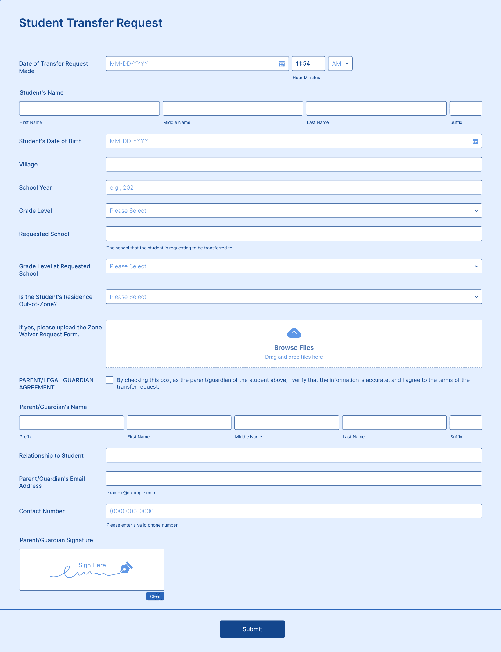Template student-transfer-request-form