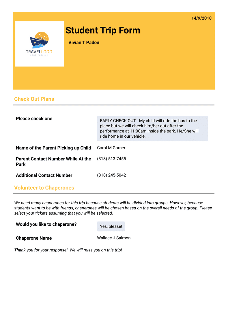 Student Trip Planning Template - PDF Templates | Jotform