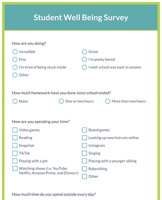 Form Templates: Student Well Being Survey