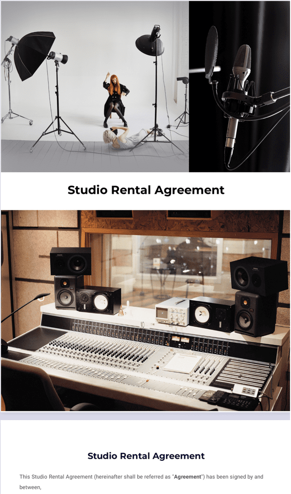 Studio Rental Agreement Template Sign Templates Jotform