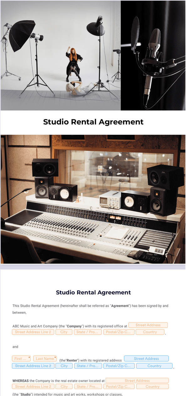PDF Templates: Studio Rental Agreement Template