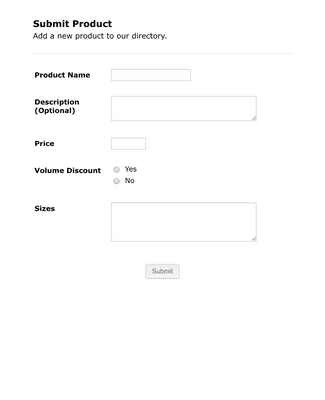 Form Templates: Submit Product