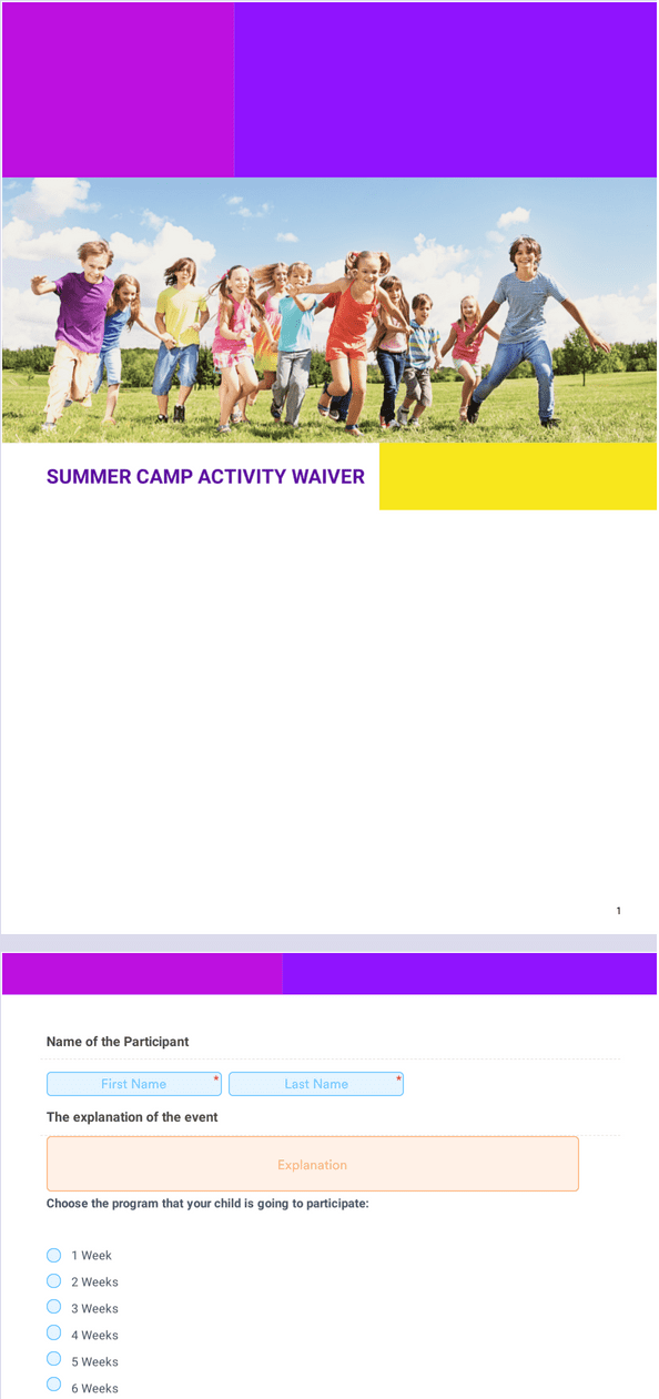 Sign Templates: Summer Camp Activity Waiver Template