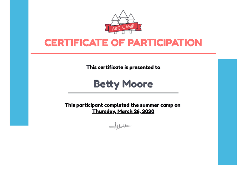 Summer Camp Certificate