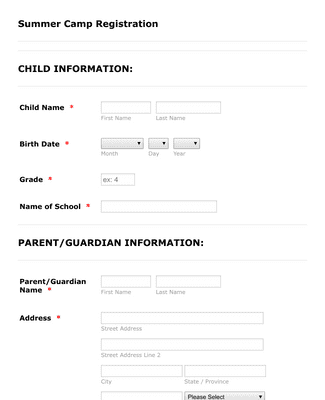 Camp Application Summer Camp Detailed Registration Form Template | Jotform