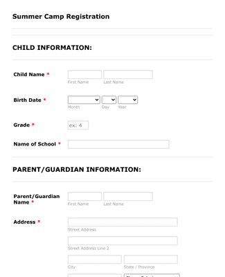 Summer Camp Forms & PDF Templates